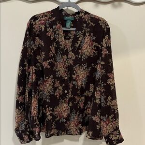 Vintage Ralph Lauren Brown Floral Sheer Blouse
